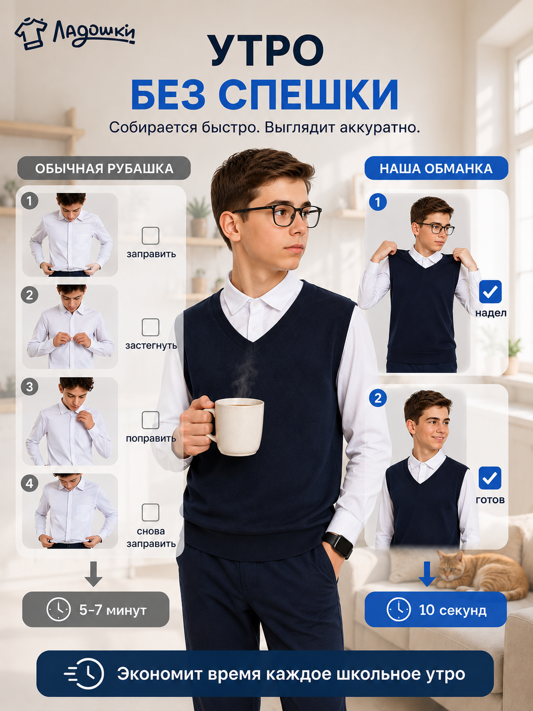 Джемпер ЛАДОШКИ Джемпер-обманка Стив-1 синий - фото 2