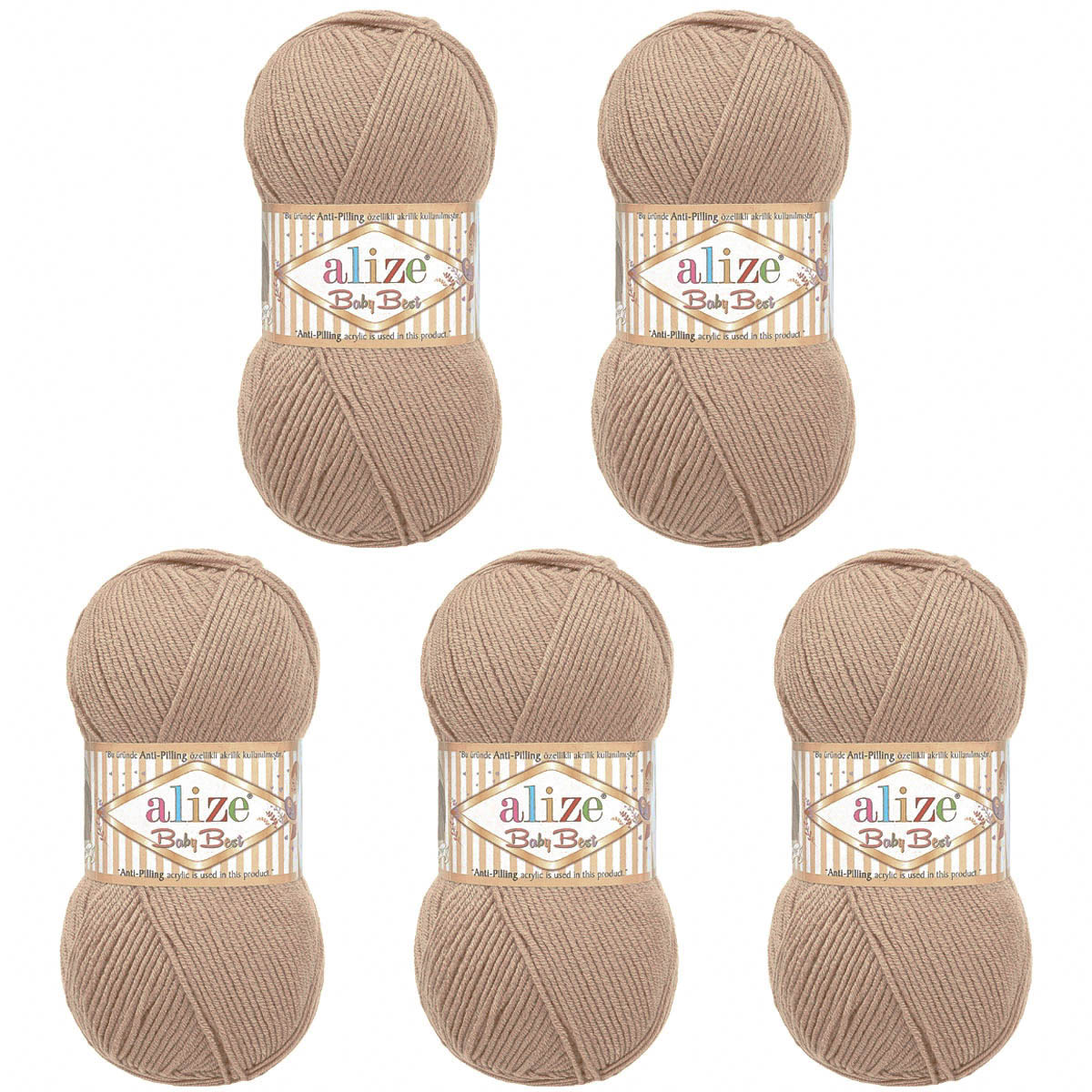 Пряжа для вязания Alize baby best бамбук акрил с эффектом антипиллинг 100 г 240 м 256 бежевый 5 мотков - фото 2