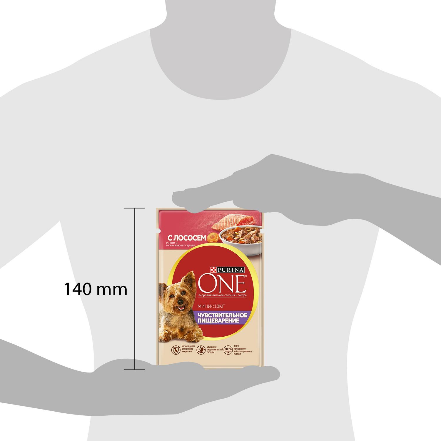 Корм для собак Purina One Mini мелких пород чувствительное пищеварение лосось-рис-морковь 85г - фото 11