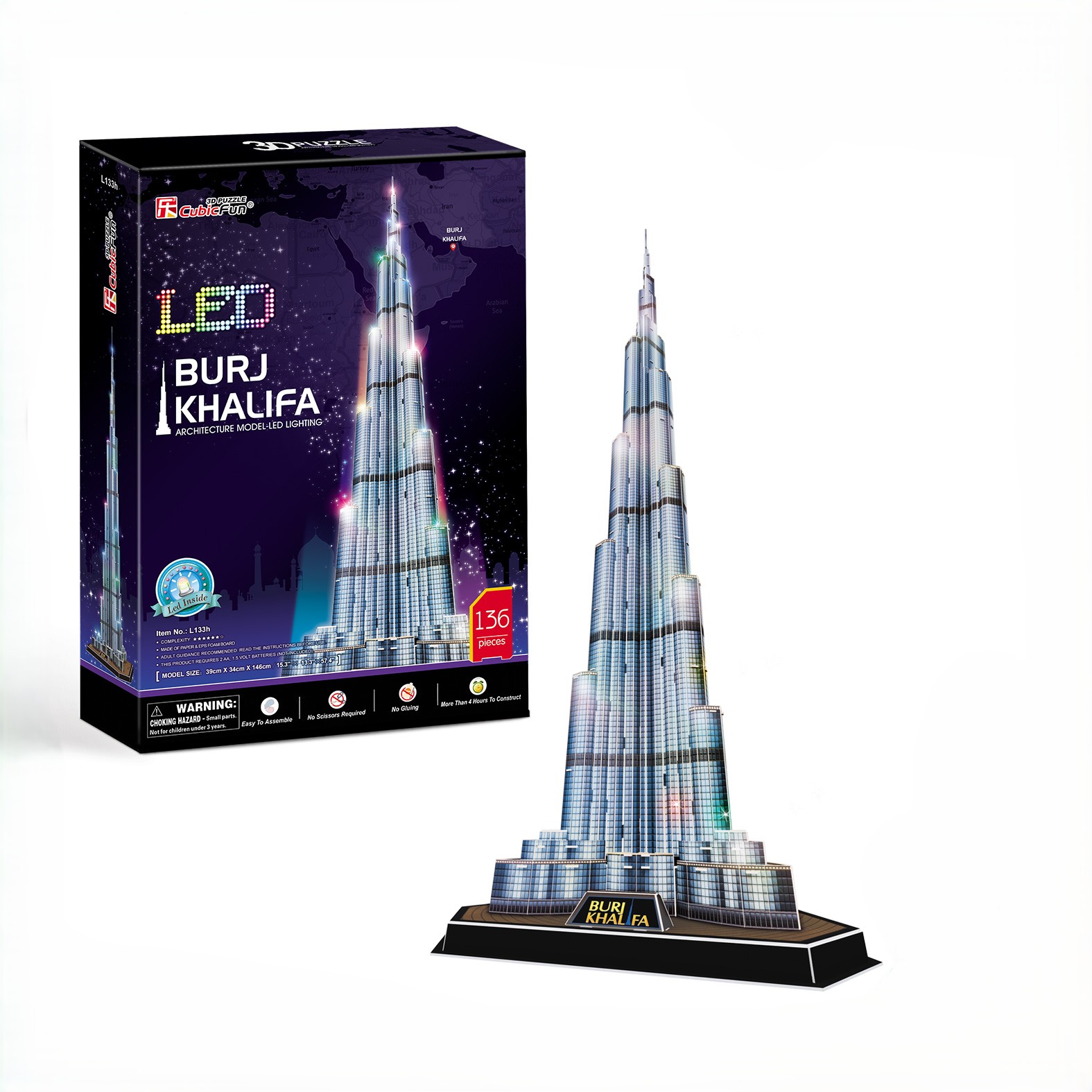 Пазл 3D CubicFun Бурдж-Халифа с LED-подсветкой - фото 6