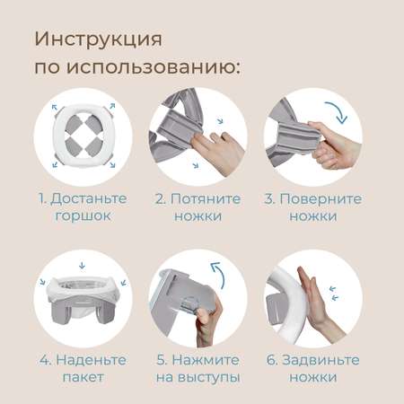 Горшок дорожный ROXY-KIDS складной и насадка на унитаз HandyPotty с тремя пакетами цвет серый