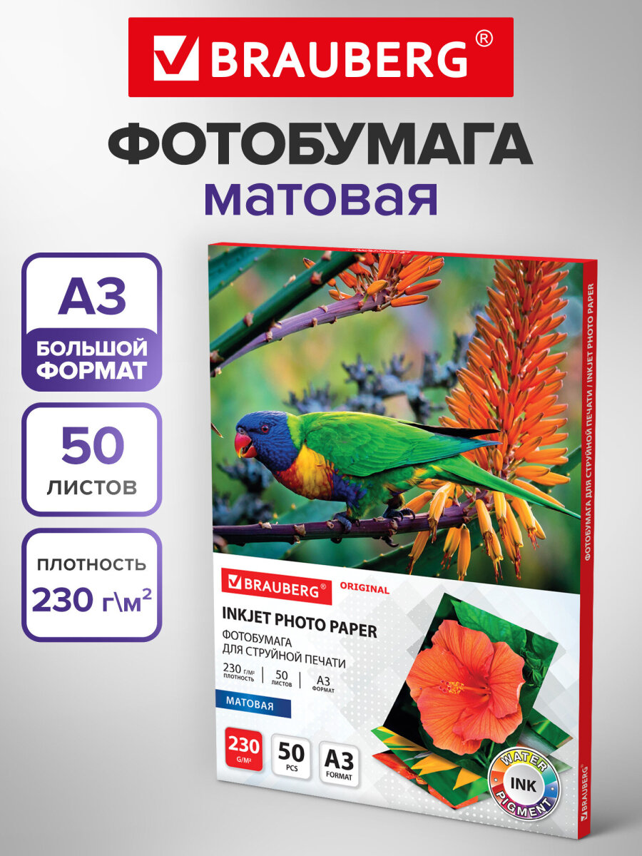 Изображение товара Фотобумага Brauberg матовая для печати фото большого формата 50 листов А3 Изображение товара Фотобумага Brauberg матовая для печати фото большого формата 50 листов А3