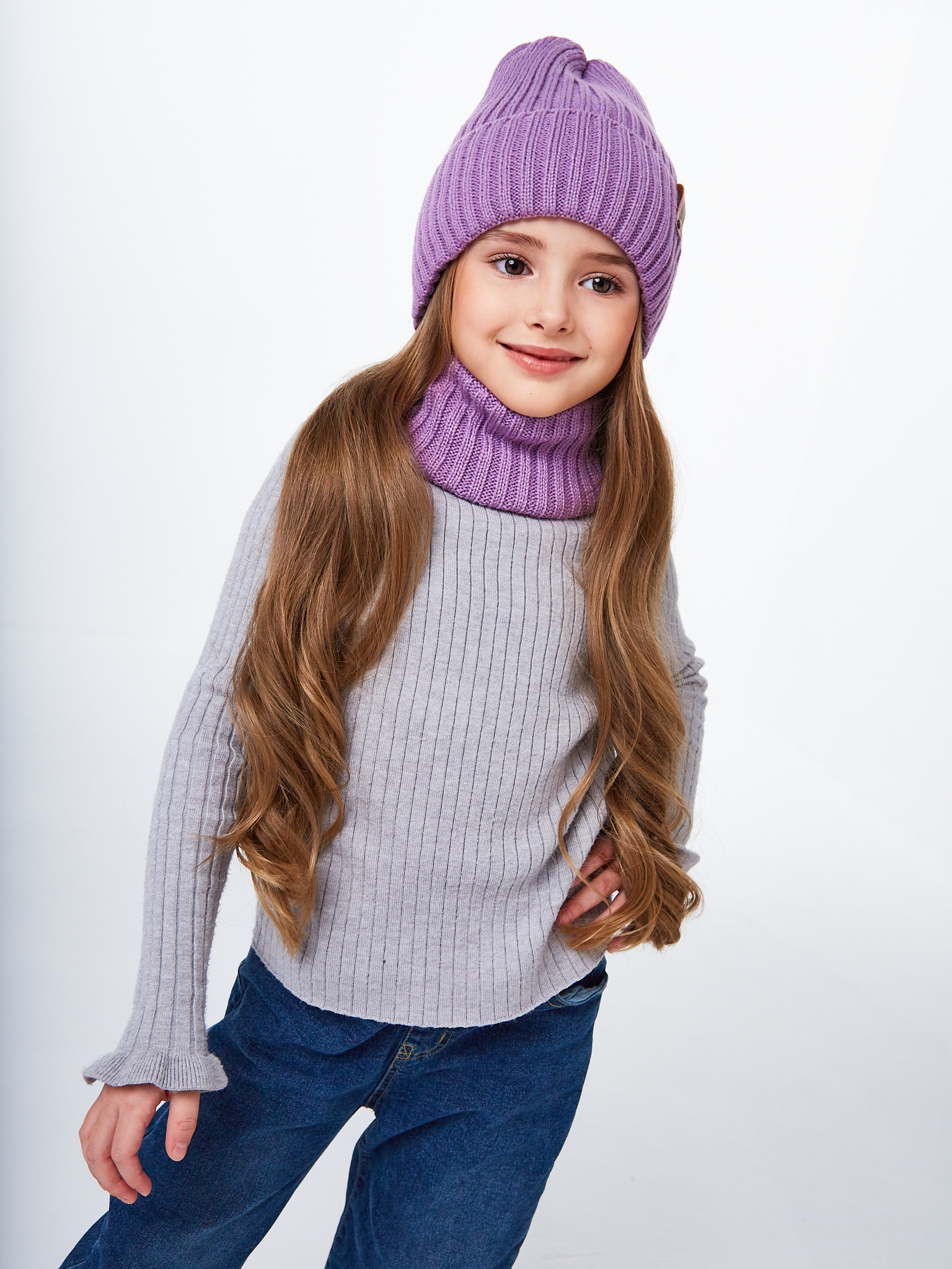 Шапка и снуд NYCkids NYC-H-104-GplainW-purp - фото 14