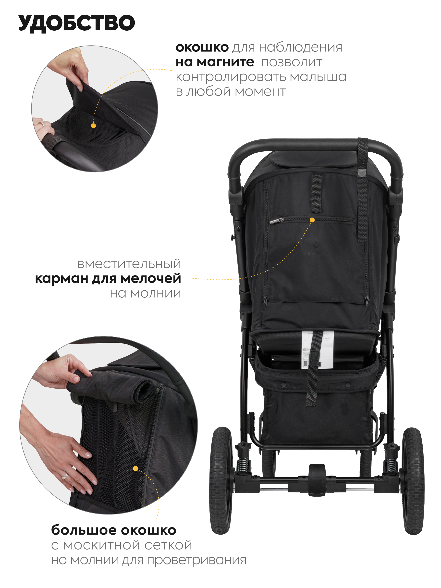 Коляска прогулочная JOVOLA Selena SL, всесезонная черный - фото 7
