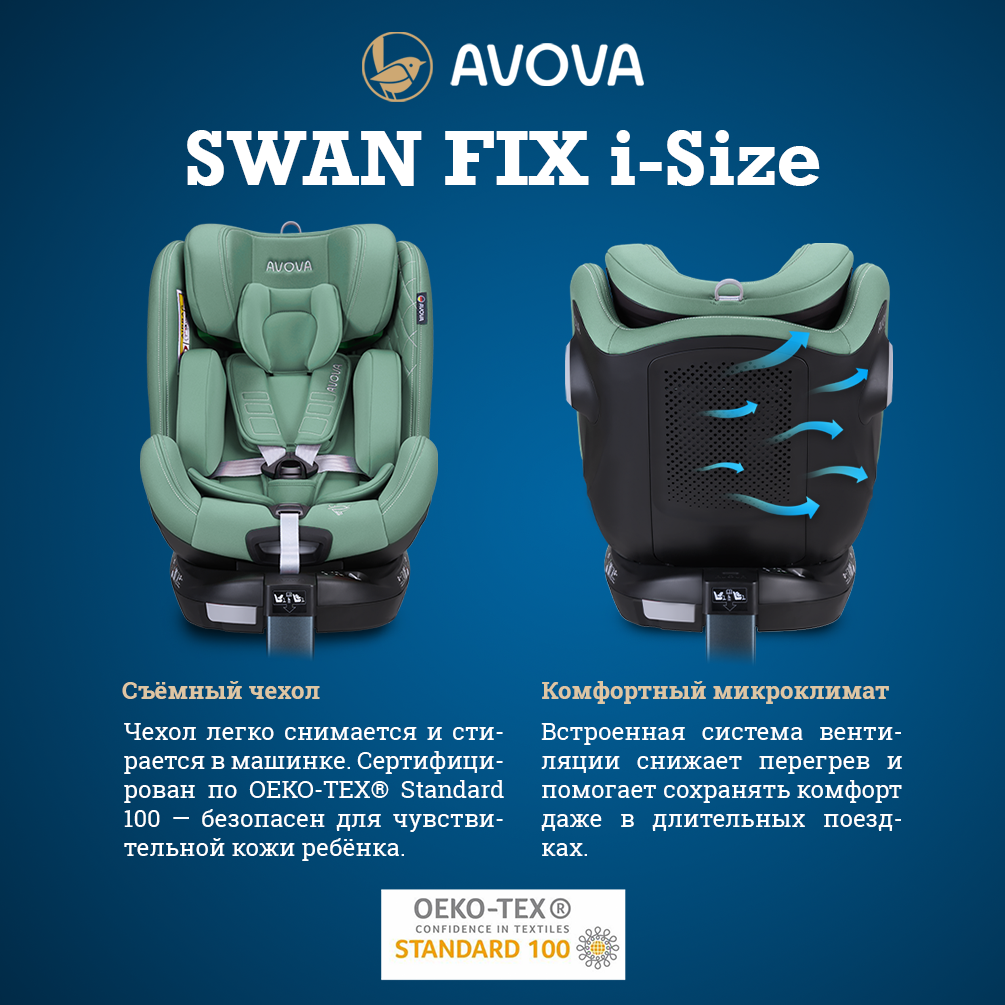 Автокресло Avova Swan Fix i-size Isofix 0+/1/2 (0-25 кг) зеленый - фото 5