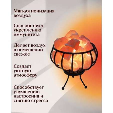 Солевая лампа Wonder Life Металлическая корзина с камнями 2-3кг Гималайская розовая соль