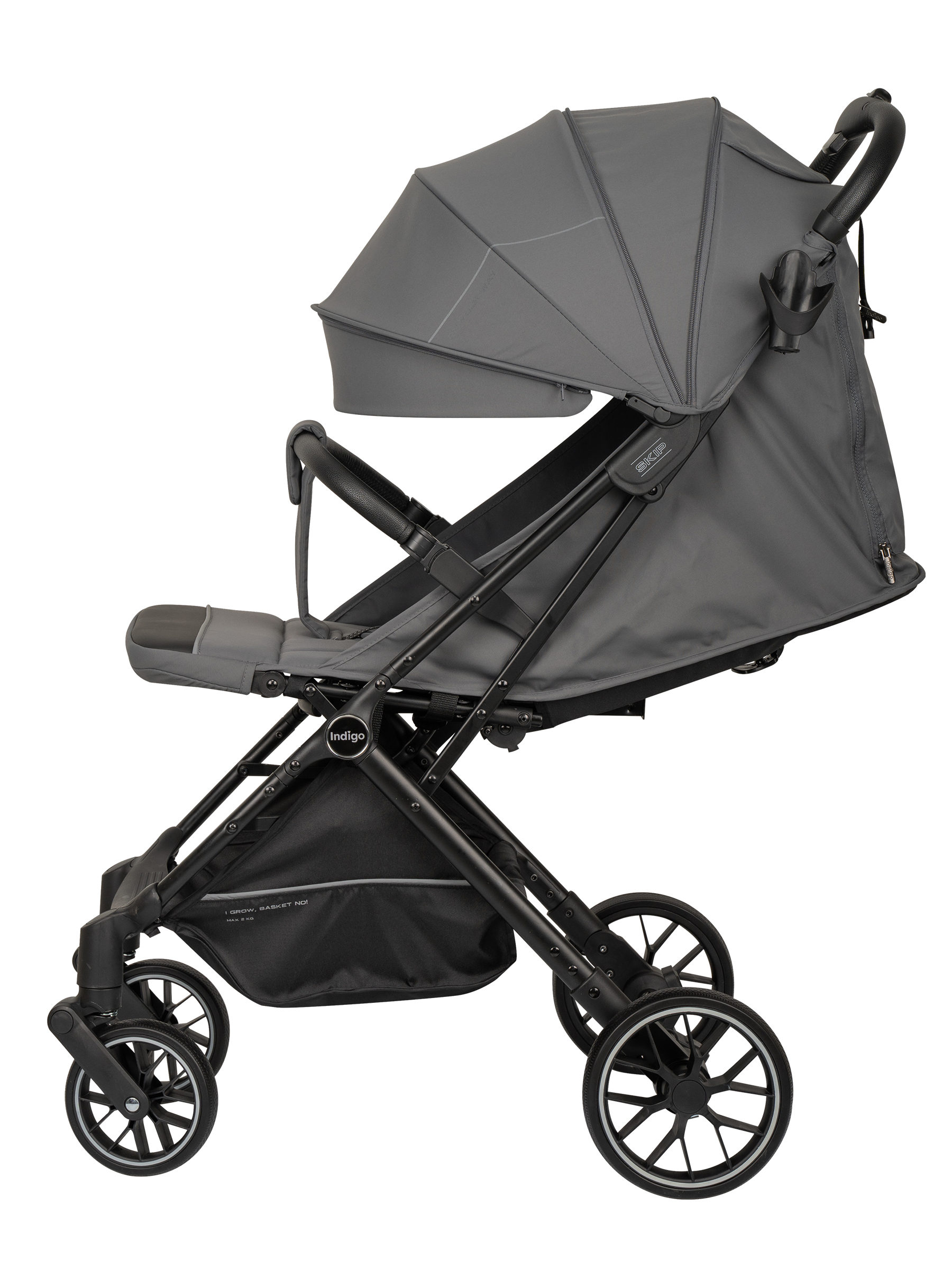 Коляска прогулочная Indigo Skip для путешествий, т.-серый серый - фото 20