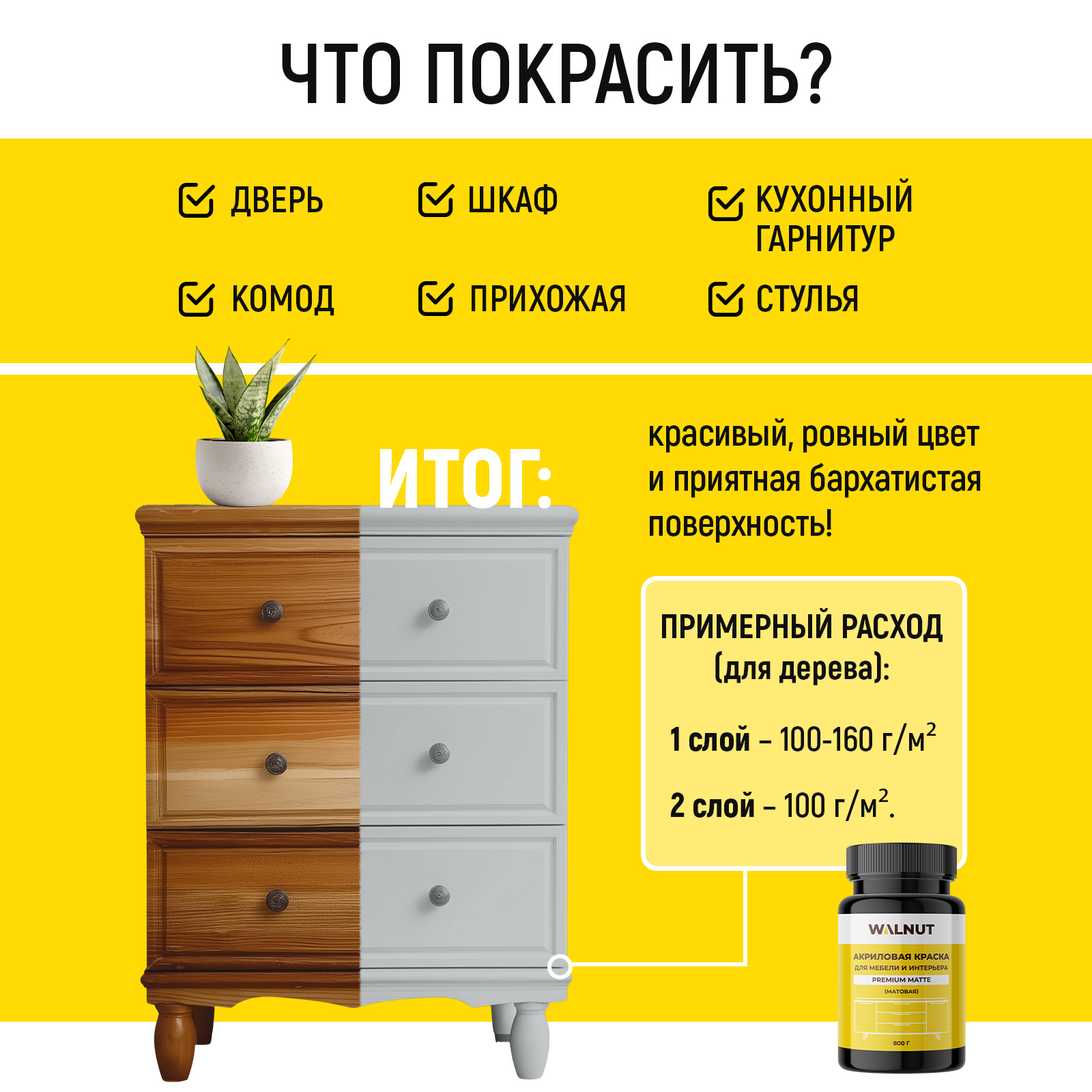 Акриловая краска для мебели и интерьера WALNUT холодный серый - фото 3