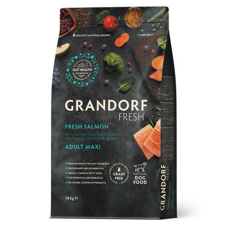 Корм для собак беззерновой GRANDORF FRESH Fresh Adult Maxi свежее филе лосося с бататом для собак крупных пород 10кг