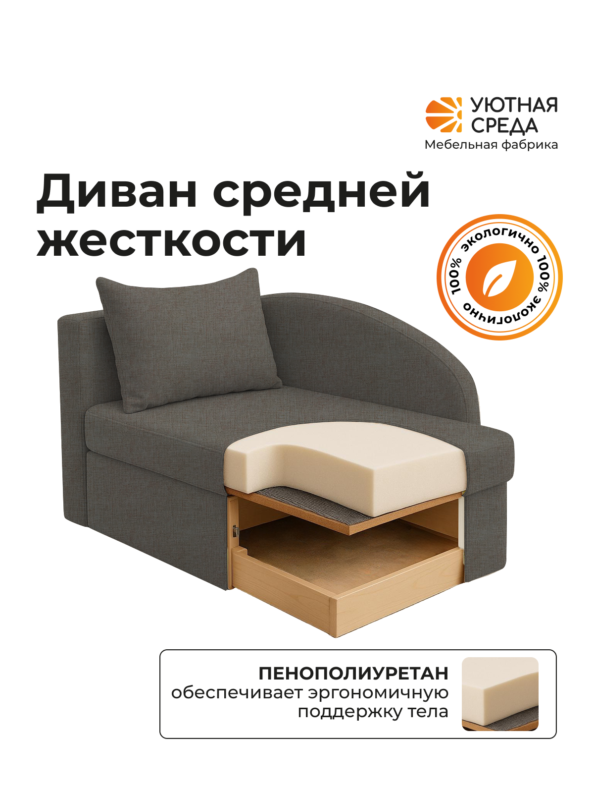 Диван Уютная среда рогожка графит левый черный - фото 7