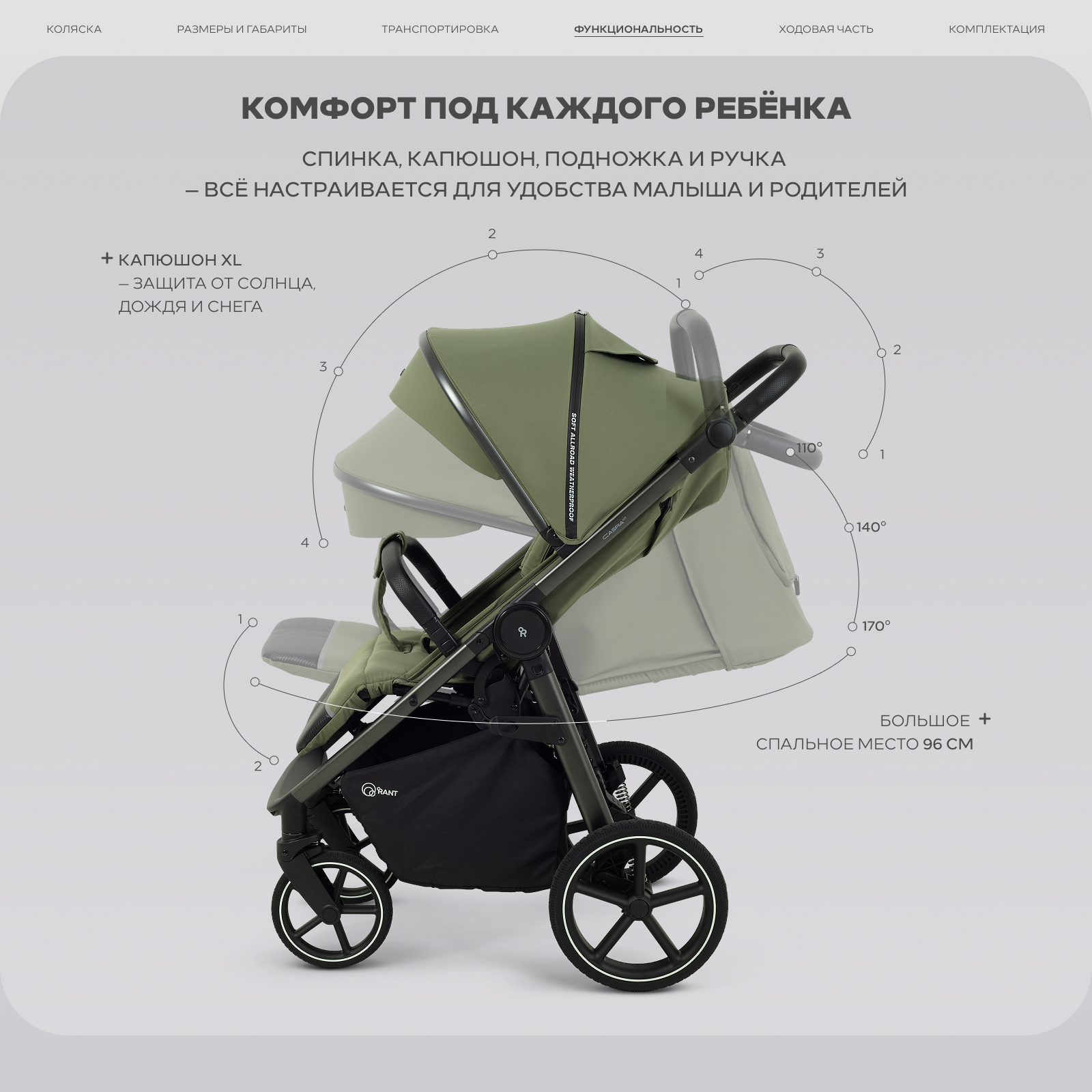 Коляска прогулочная Rant Caspia soft зеленый - фото 4