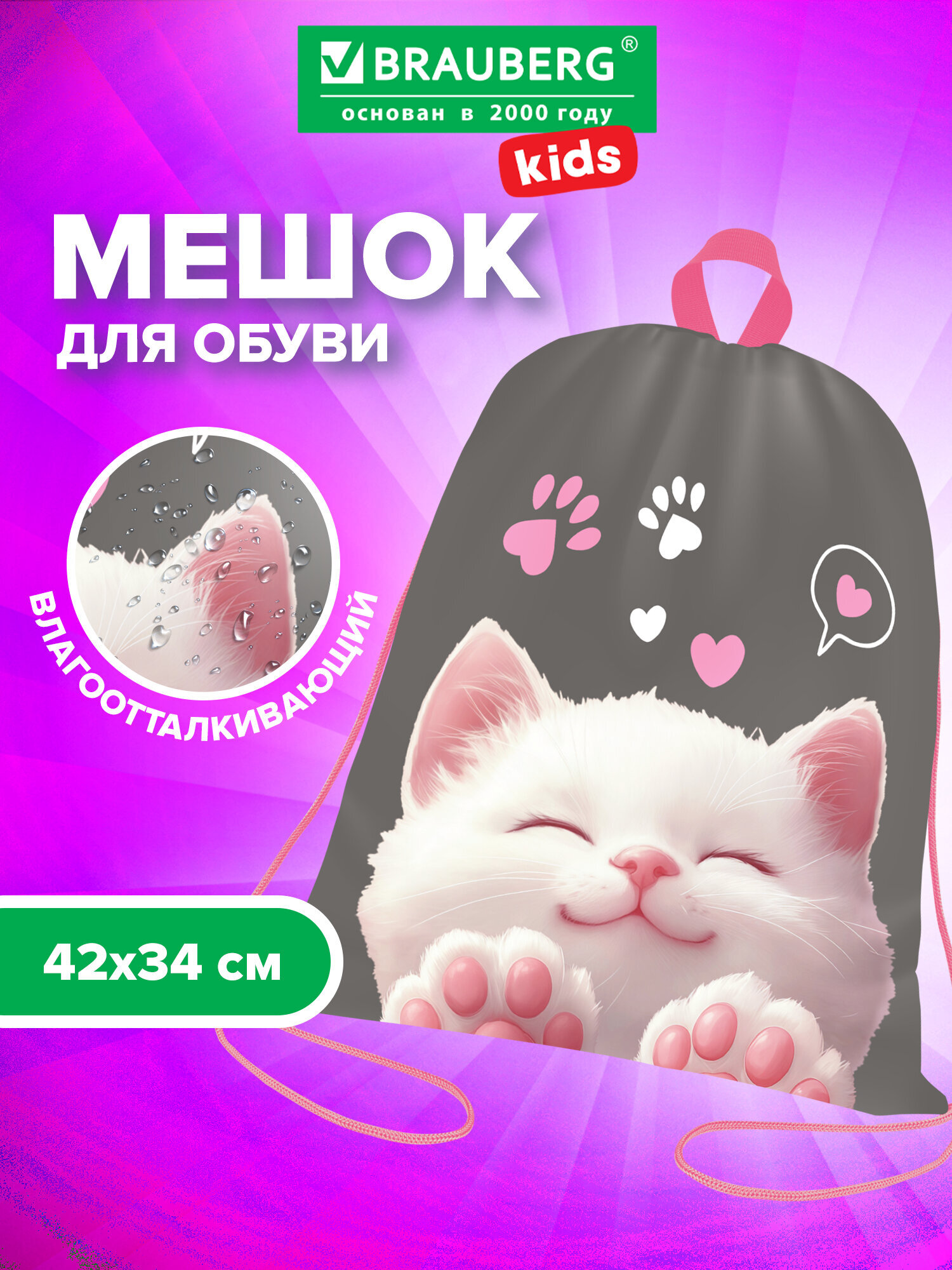Мешок для обуви Brauberg кот-мурлыка - фото 1