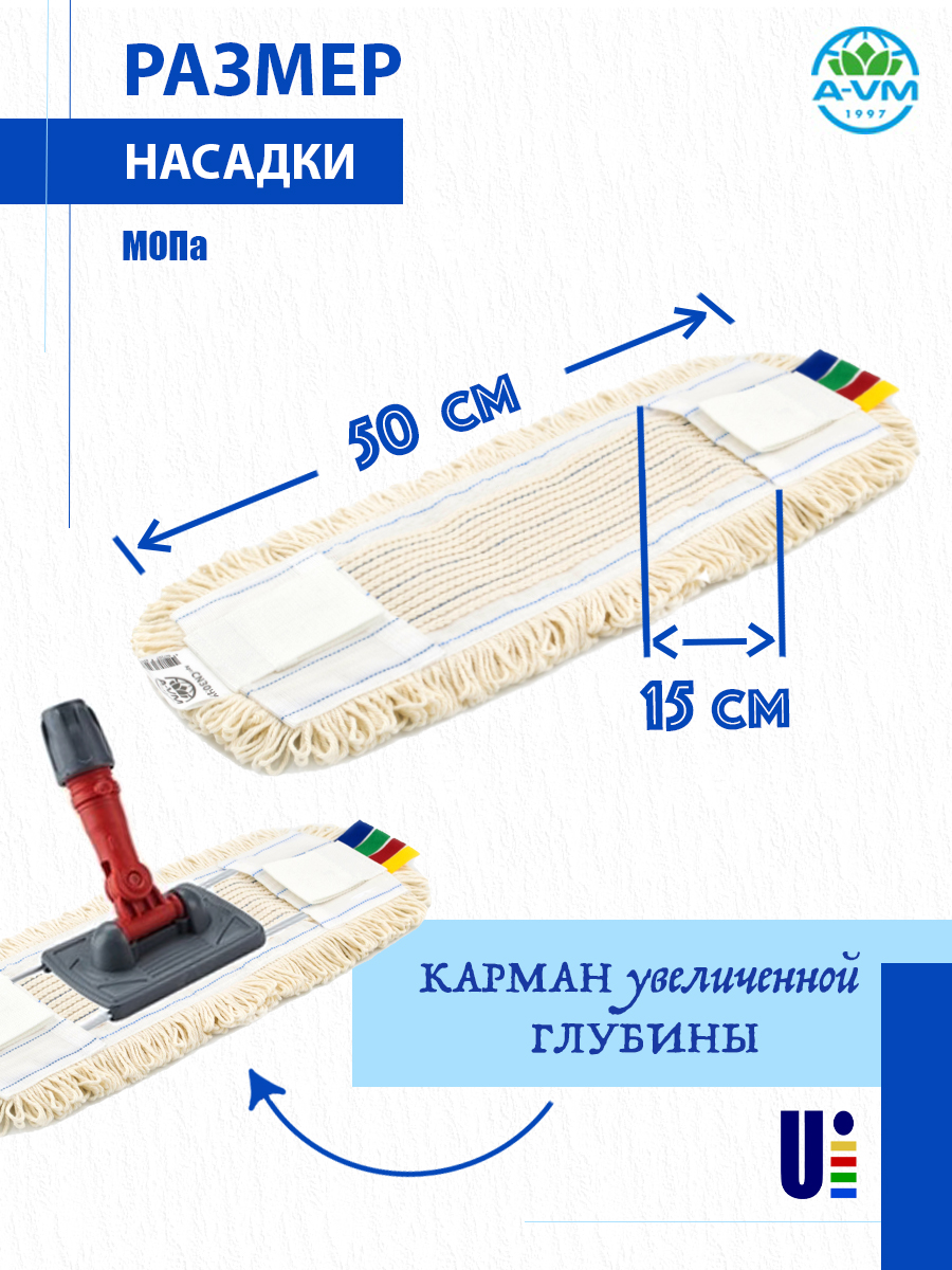 Сменная насадка для швабры A-VM МОП хлопок 50х15 см - фото 3