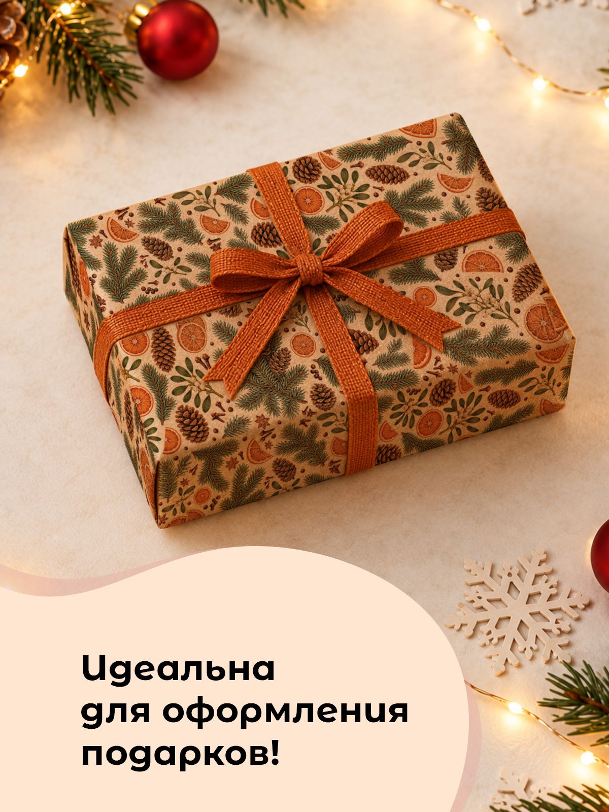 Крафтовая новогодняя упаковочная бумага Gift Mania на новый год Елочки - фото 2