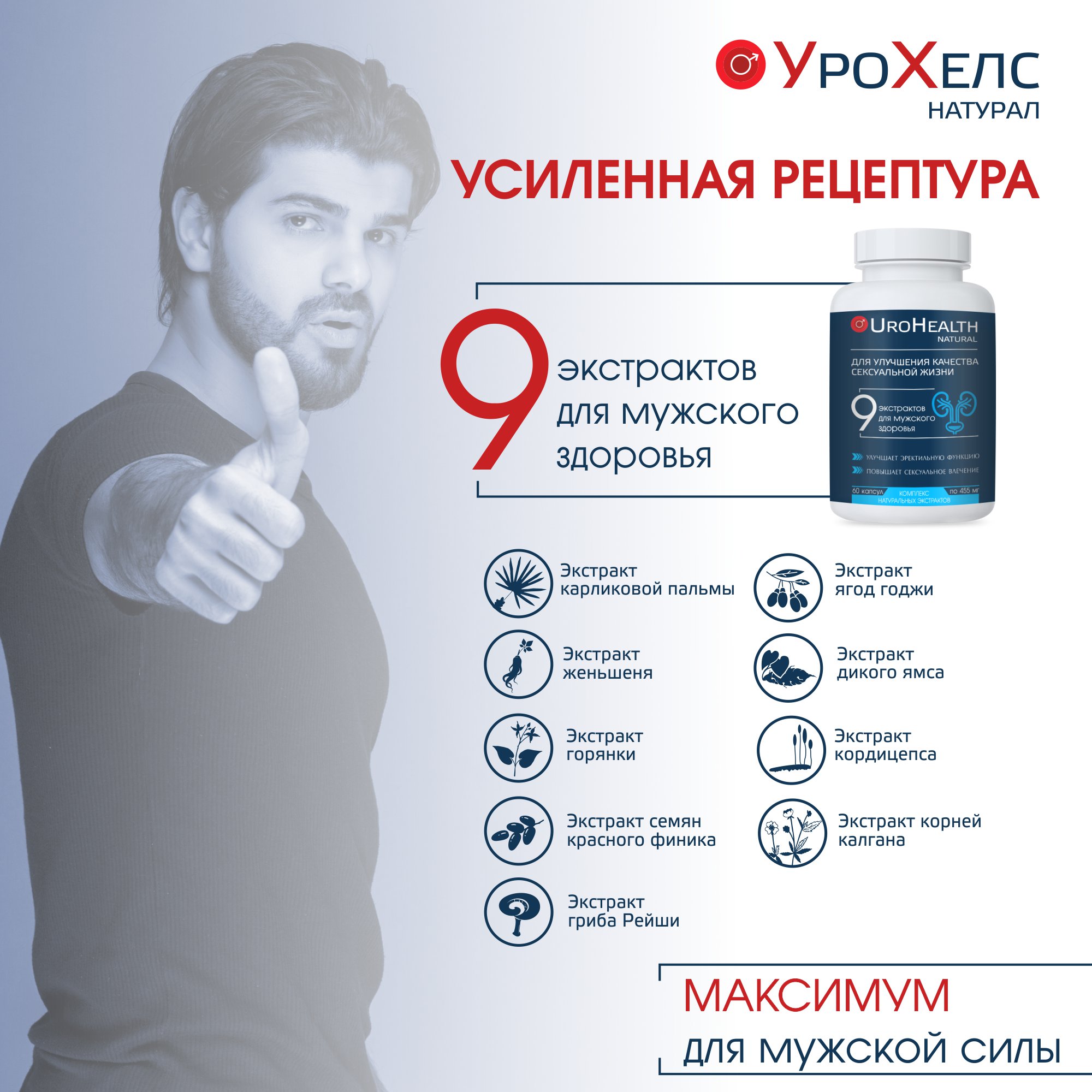 БАД VECTOR-MEDICA УРОХЕЛС НАТУРАЛ возбудитель для мужчин виагра для потенции - фото 3