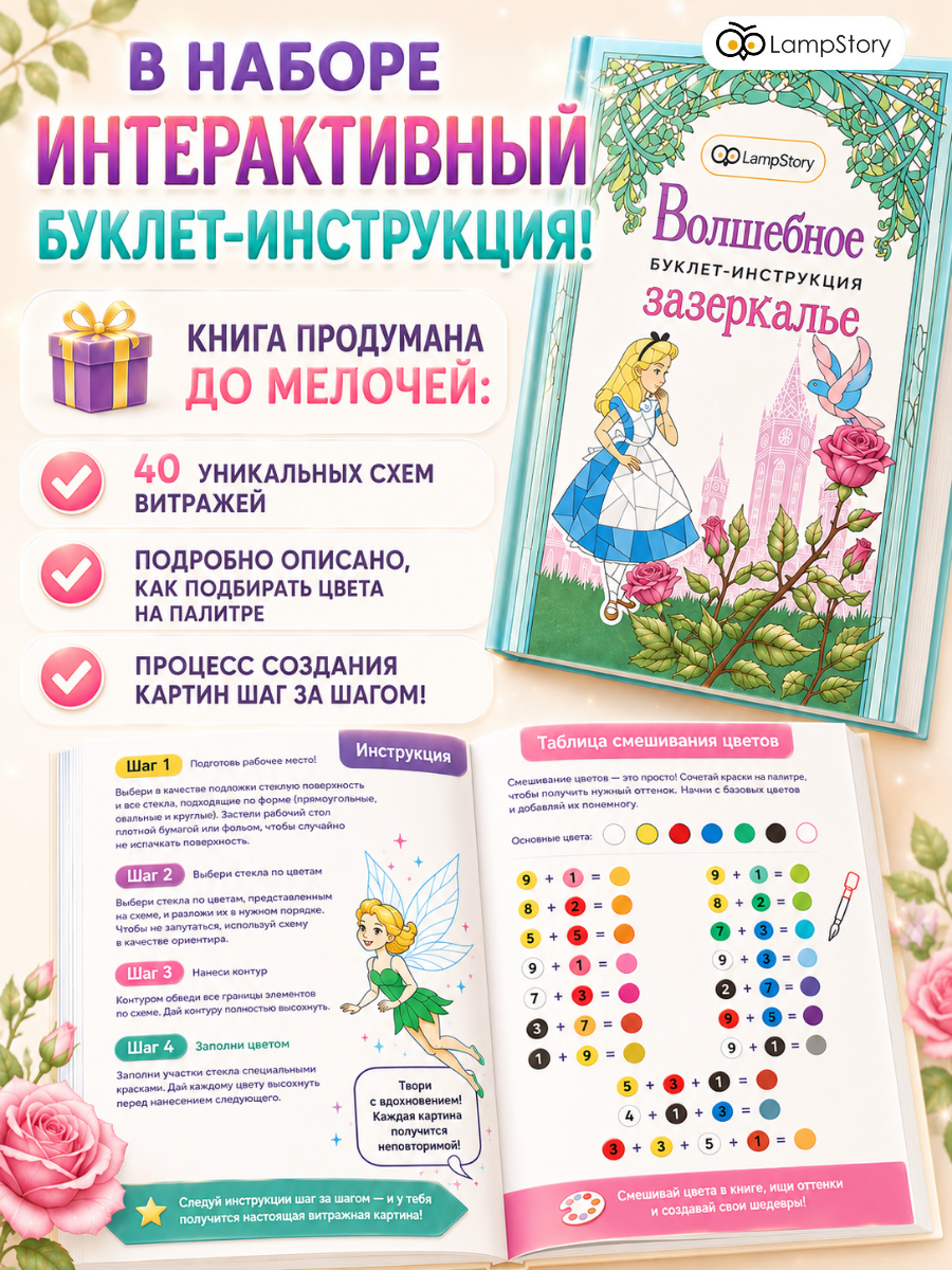 Набор для творчества LampStory аппликация Витражи с красками и книгой - фото 7
