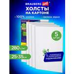 Холст для рисования на картоне Brauberg маленький 25x35 см набор 5 штук
