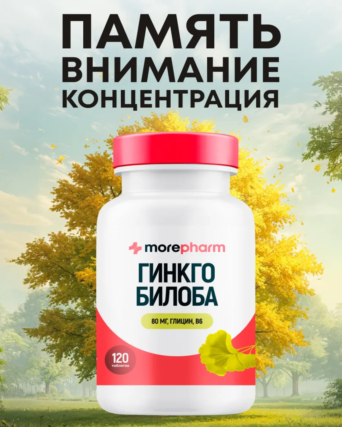 БАД morepharm Гинкго Билоба c глицином и витамином B6 для мозга и памяти - фото 1