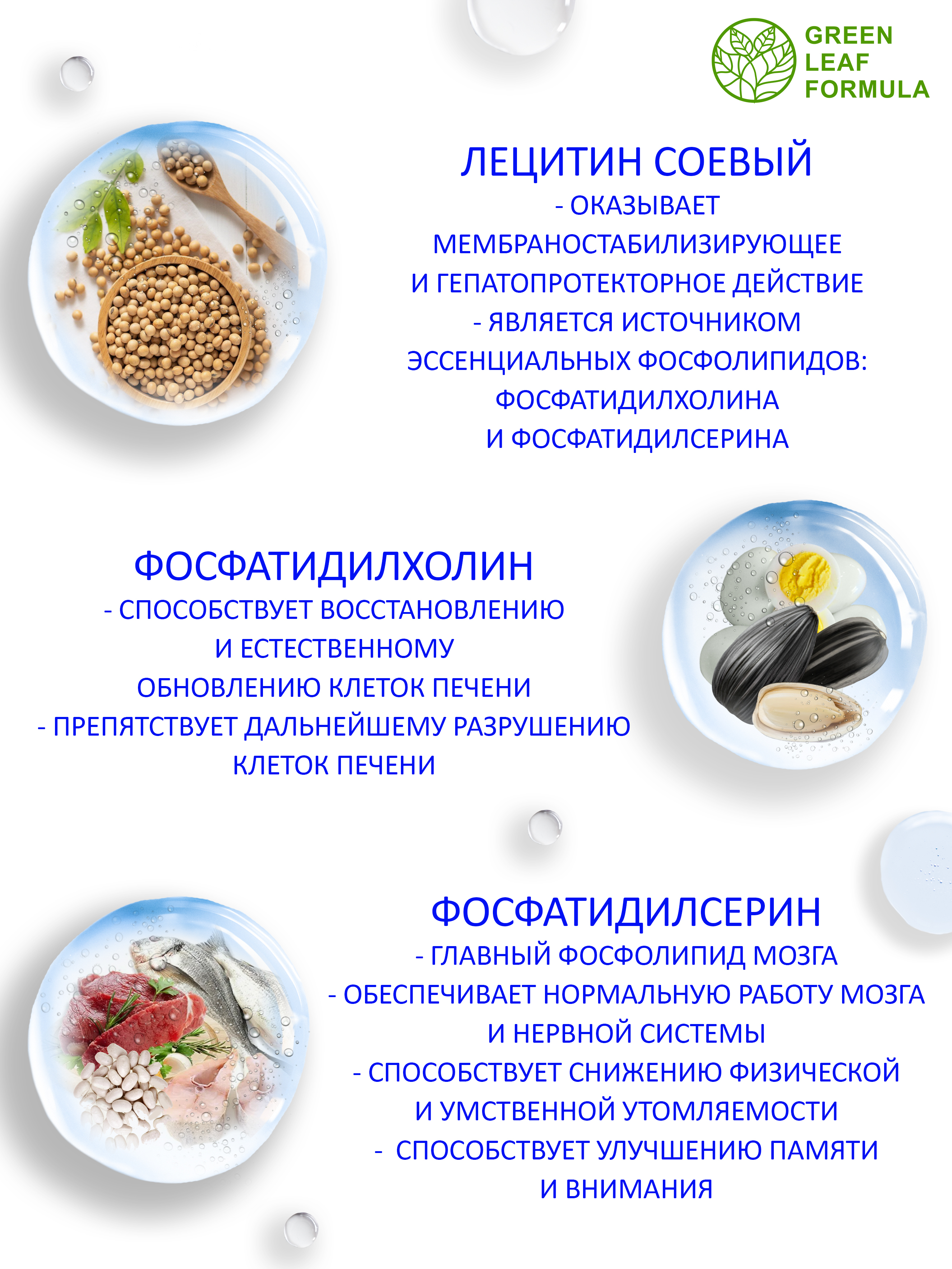Лецитин соевый Green Leaf Formula витамины для мозга для нервной системы для печени для спорта фосфолипиды - фото 3