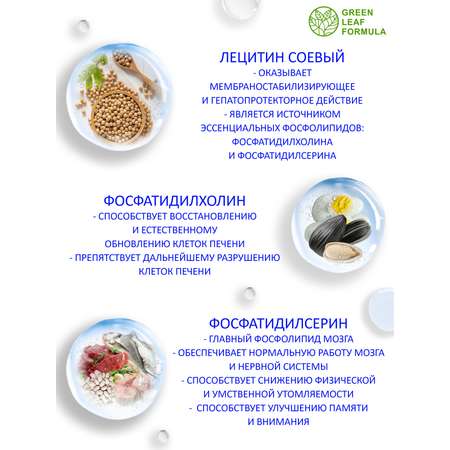 Лецитин соевый Green Leaf Formula витамины для мозга для нервной системы для печени для спорта фосфолипиды