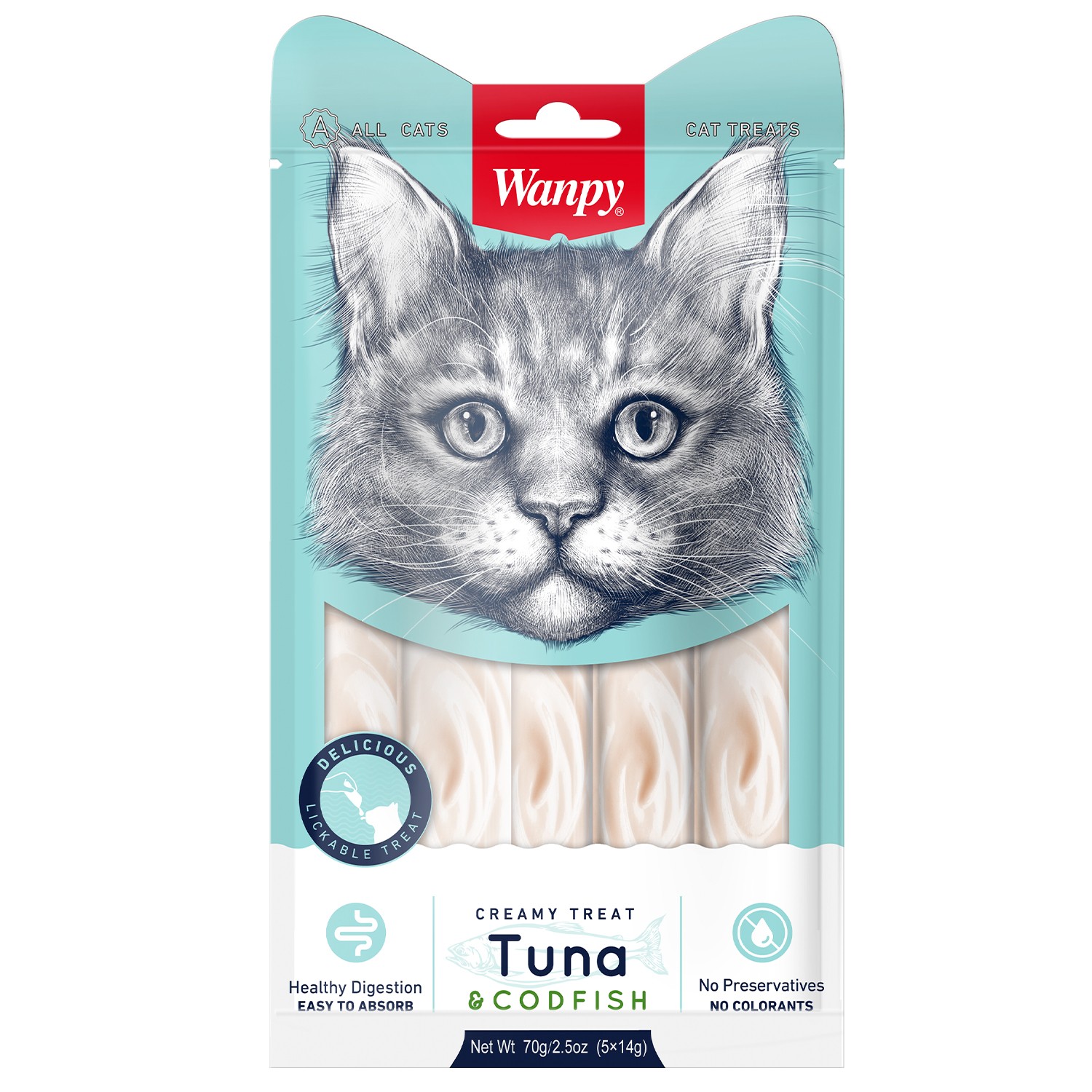 Лакомство для кошек Wanpy Cat 70 г из тунца и трески нежное пюре пауч - фото 1