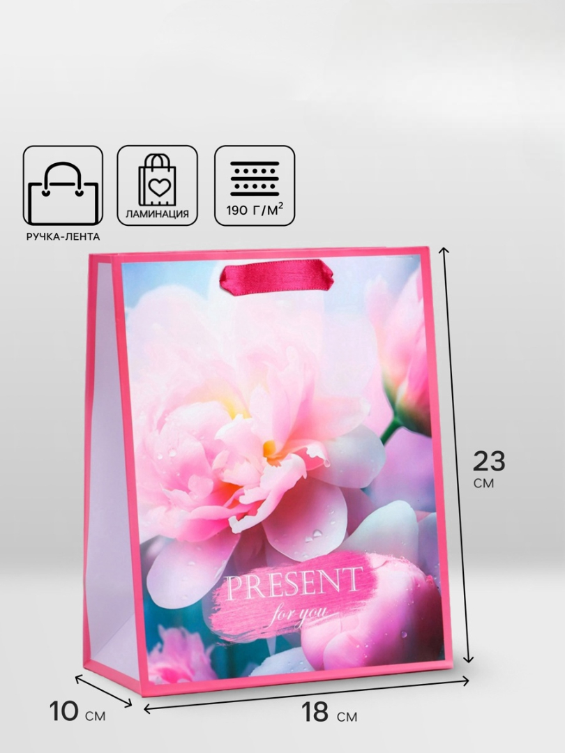 Пакет подарочный UPAK LAND Flowers MS 18 х 23 х 10 см - фото 1