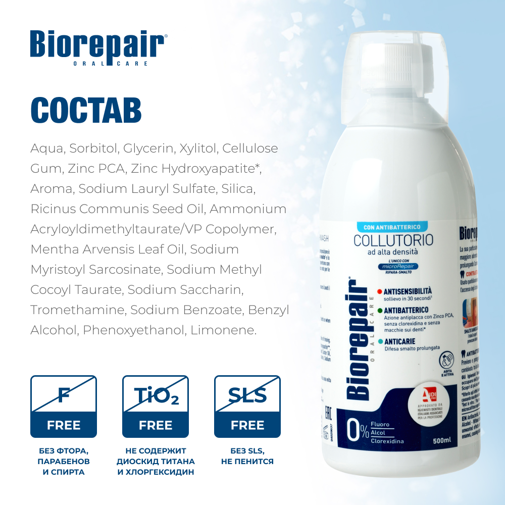 Ополаскиватель для полости рта Biorepair Mouthwash Antibacterial 500 мл - фото 5