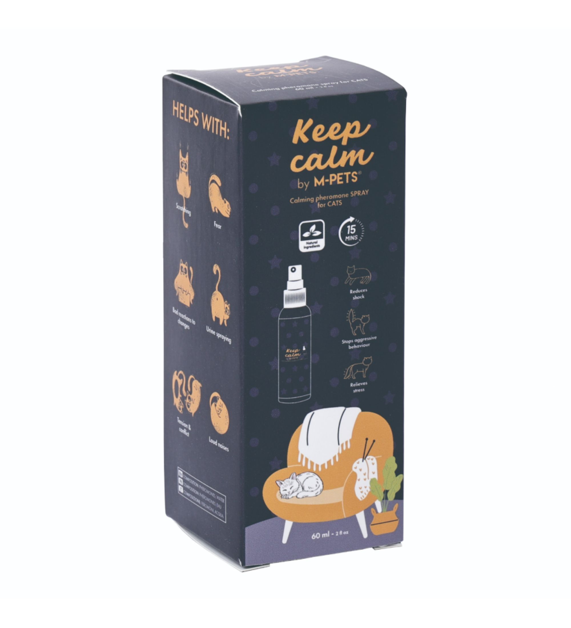 Спрей для кошек M-PETS KEEP CALM успокаивающий феромон 60мл - фото 2