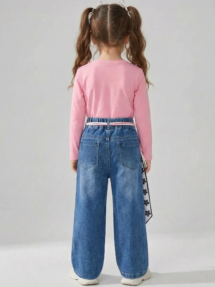 Джинсы iUkoworld Джинсы для девочки широкие палаццо на резинке - фото 5
