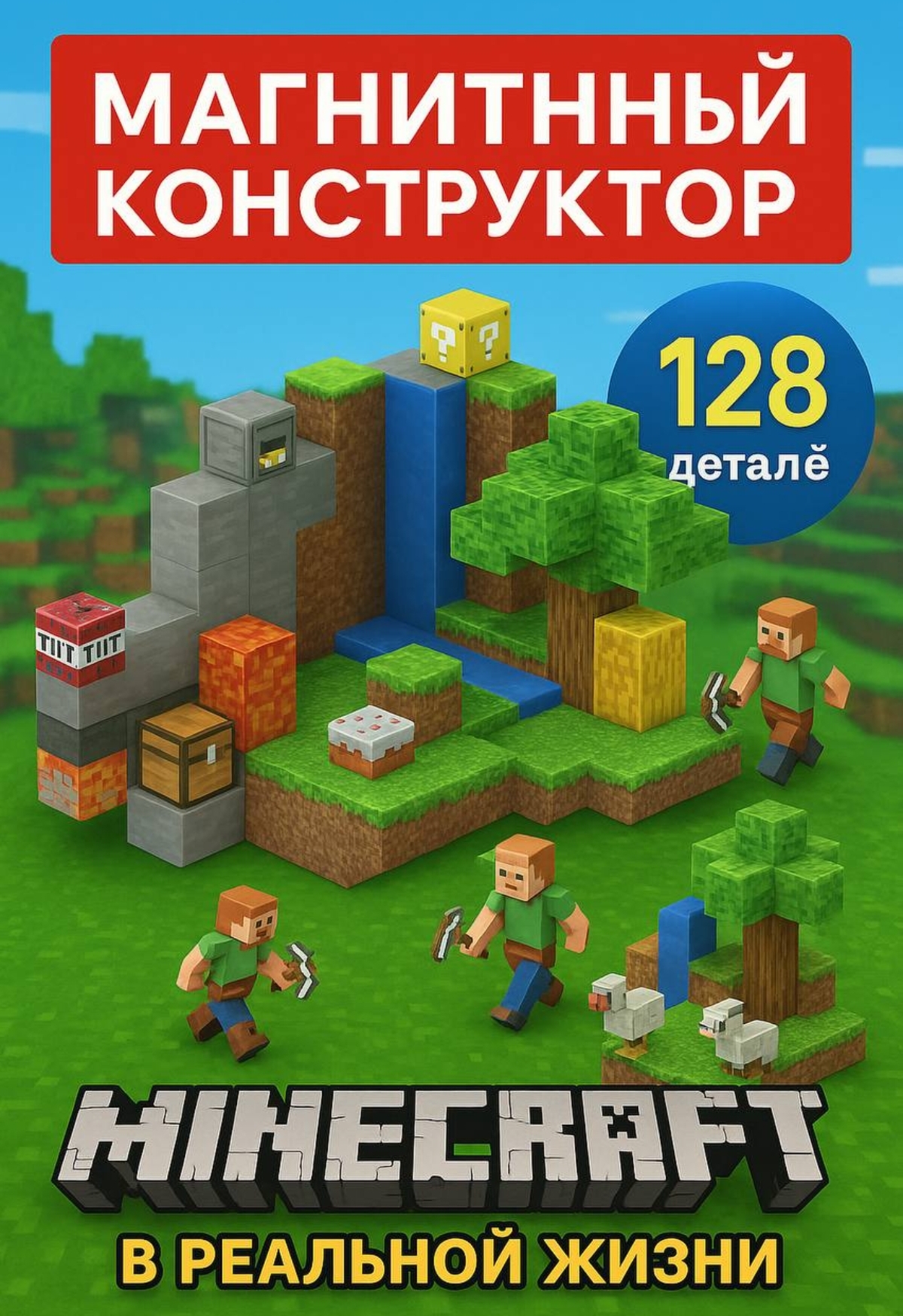 Конструктор BalaToys Магнитный Конструктор 128 магнитный 128 дет. - фото 1