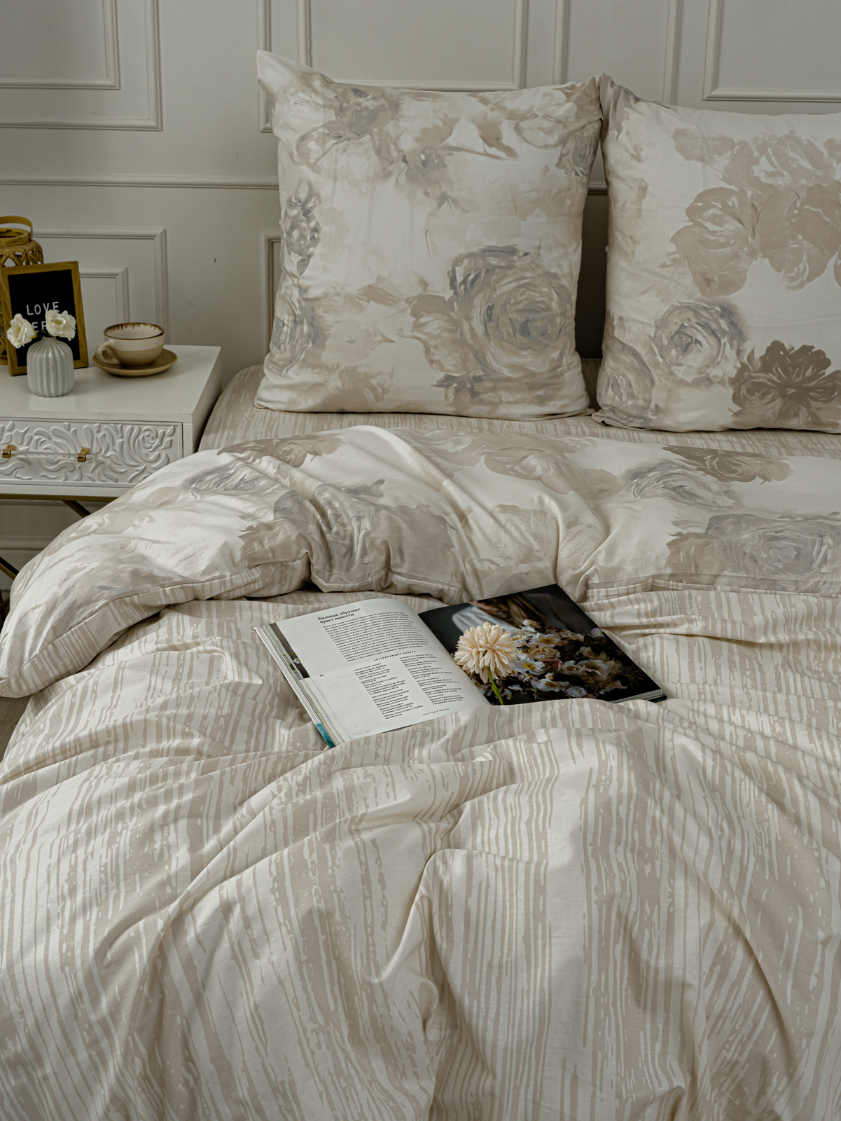 Комплект постельного белья LOVEBERRY Монохромные цветы евро 4 предм. - фото 12