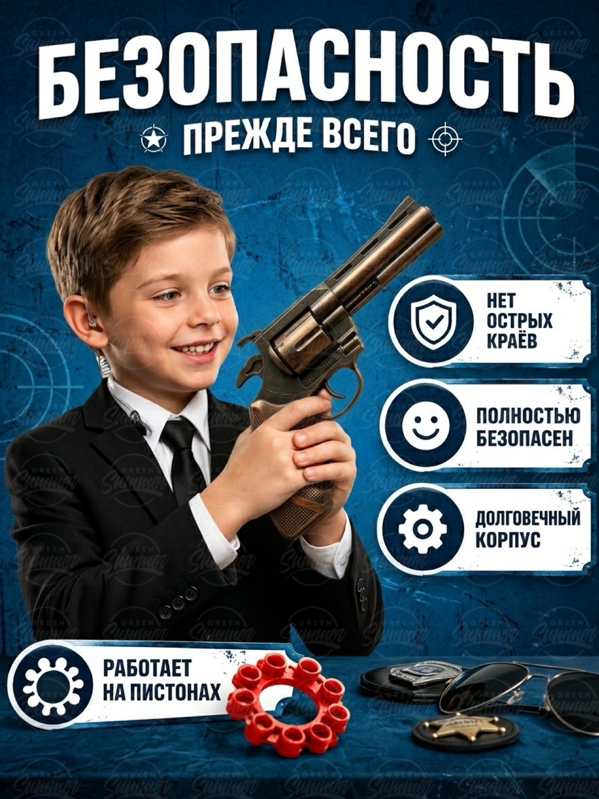 Пистолет игрушечный KINGSIDE Револьвер с пистонами - фото 9