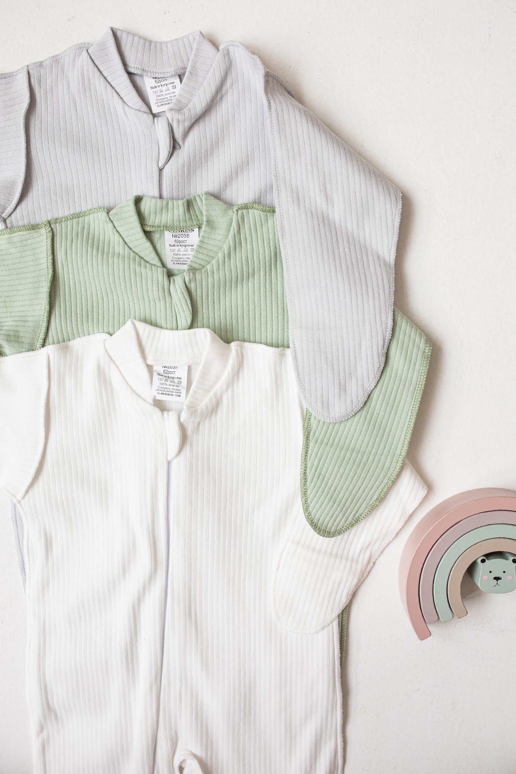 Комбинезон 3 шт. Clariss Eco-babycomb-12-3 colors-mint-grey-white - фото 3