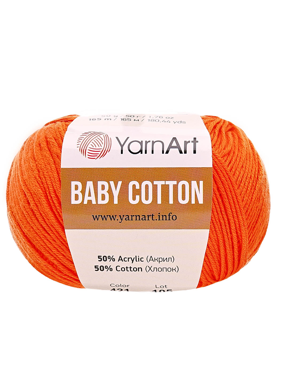 Пряжа для вязания YarnArt Baby Cotton 50гр 165 м хлопок акрил детская 10 мотков 421 оранжевый - фото 3