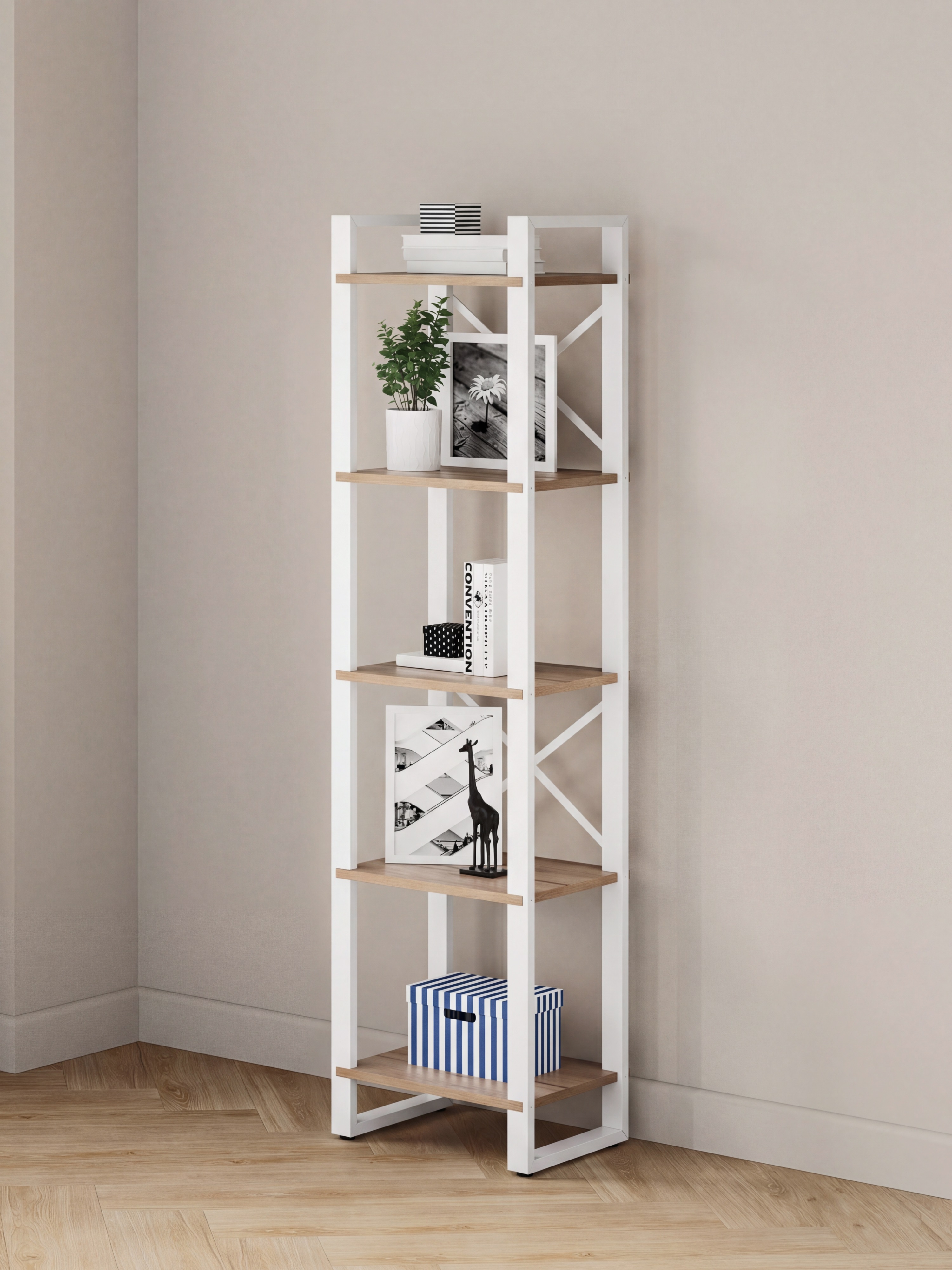 Изображение товара Стеллаж Leset Стилвуд 115 Белый/Дуб крафт золотой, 5 полок, 20 кг на полку