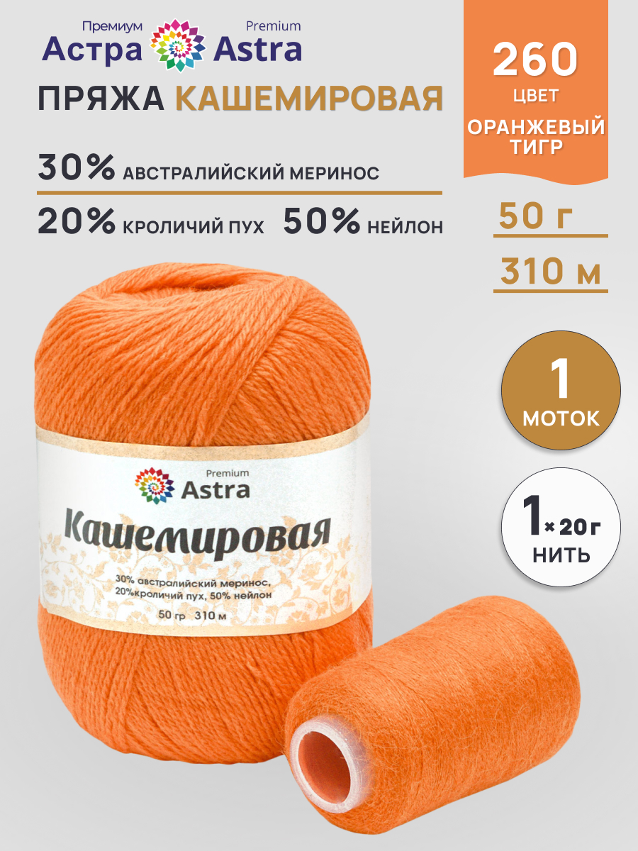 Пряжа для вязания Кашемировая Astra Premium 50г 310м 1шт - фото 1