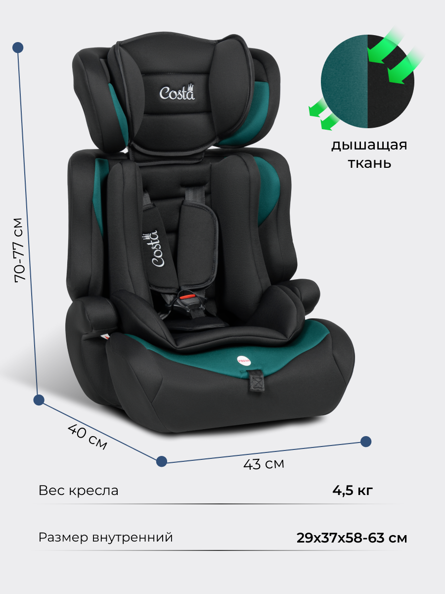 Автокресло Costa HC-01 1/2/3 (9-36 кг) зеленый - фото 6