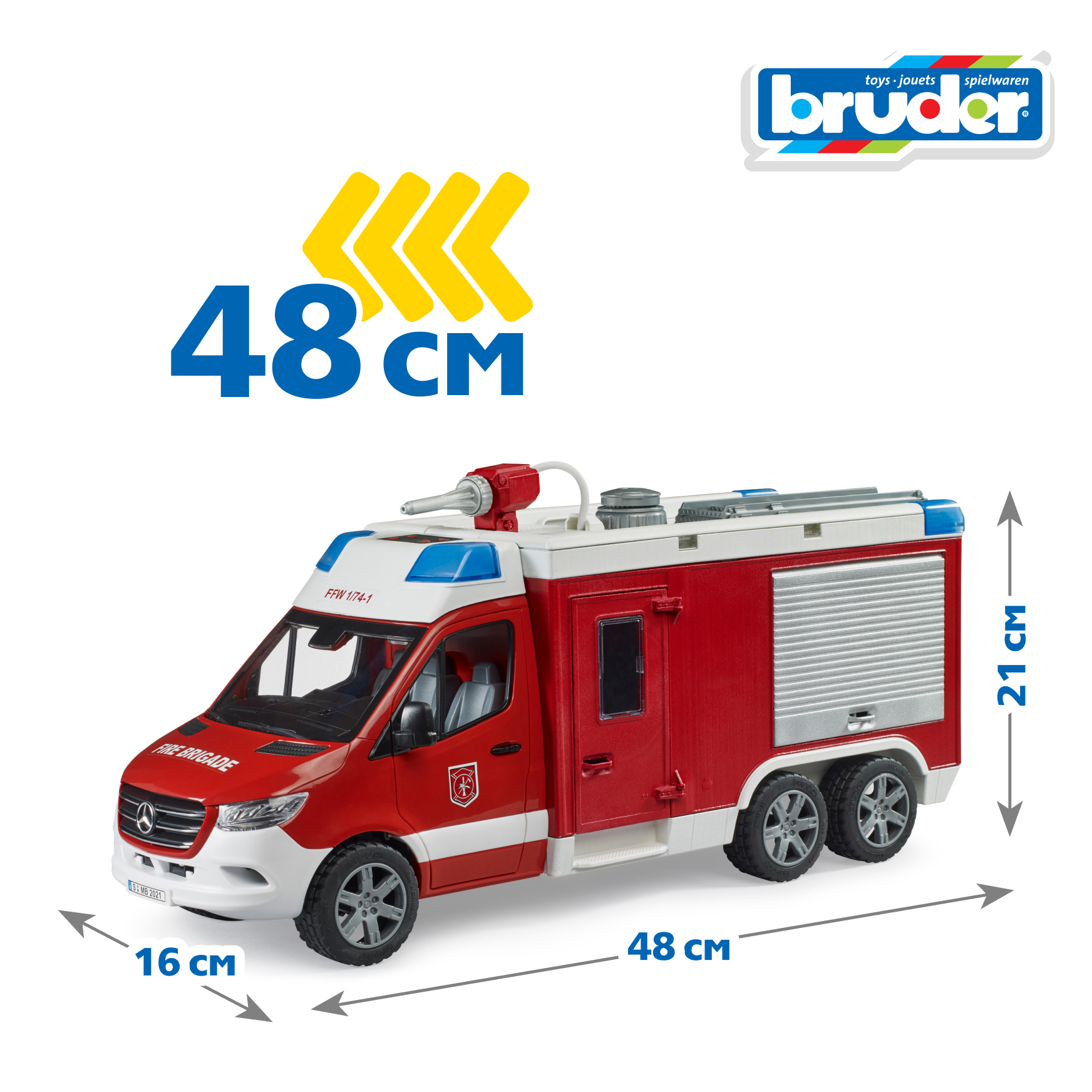 Пожарная машина Bruder Mercedes (свет, звук) 1:16 02-680 - фото 2