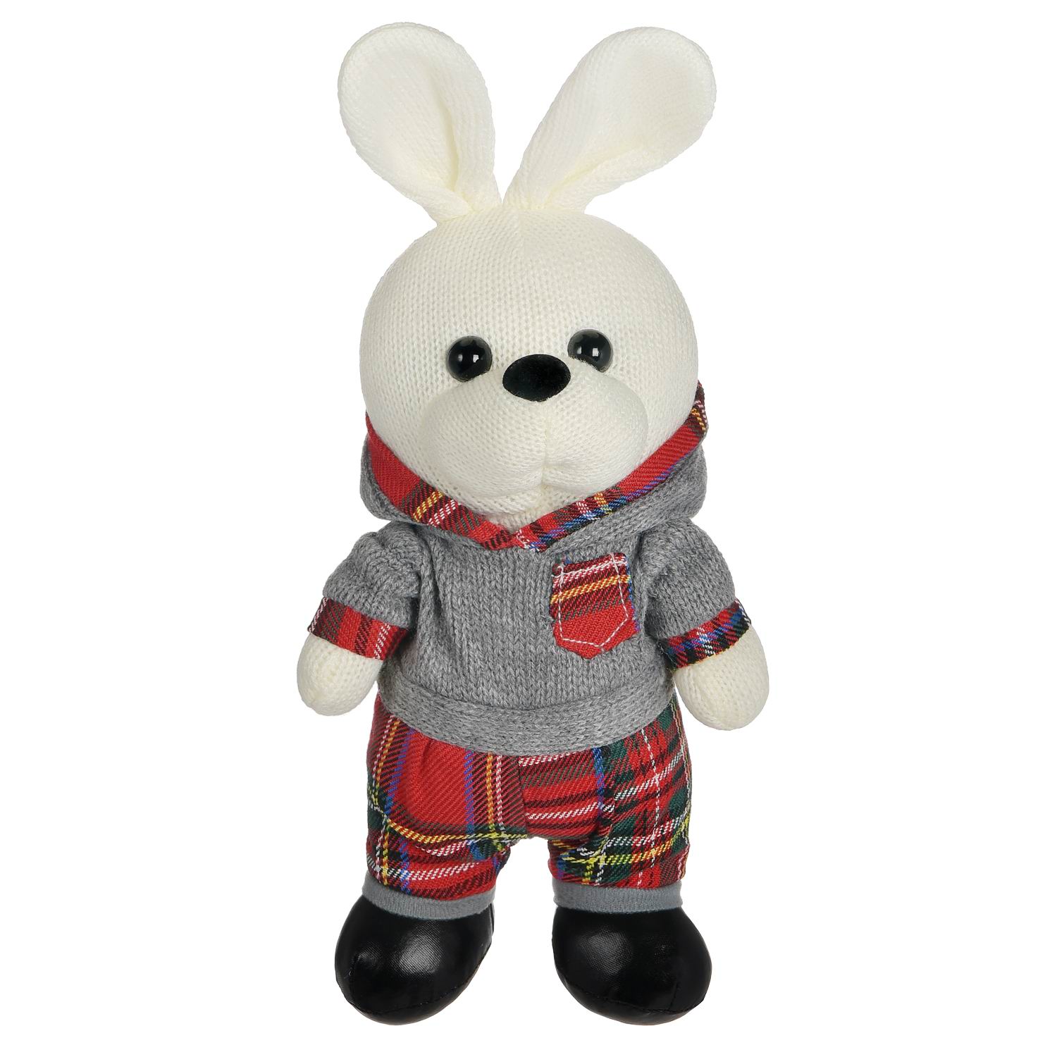 Мягкая игрушка Knitted Abtoys Зайка вязаный мальчик в сером худи 22см - фото 1