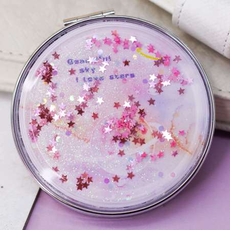Зеркало карманное iLikeGift Planet stars pink с увеличением