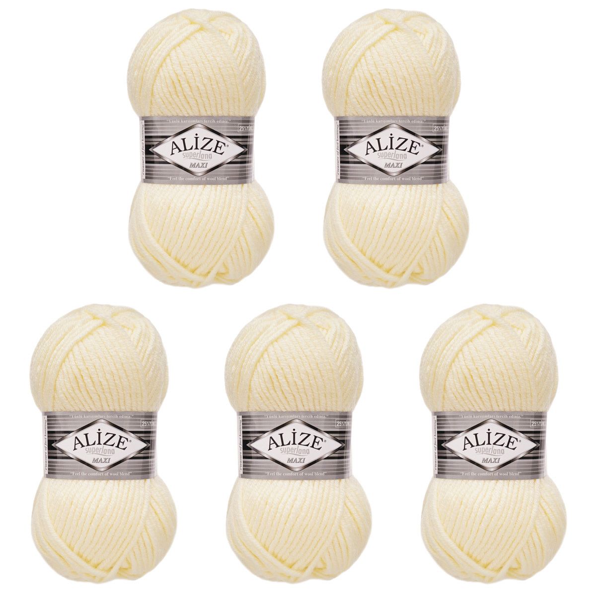 Пряжа Alize полушерстяная мягкая теплая Superlana maxi 100 гр 100 м 5 мотков 01 молочный - фото 7