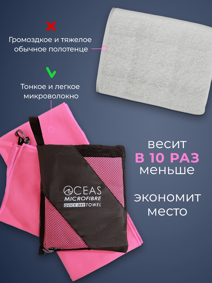 Полотенце спортивное OCEAS из микрофибры для бассейна цвет розовый 150х75 см - фото 10