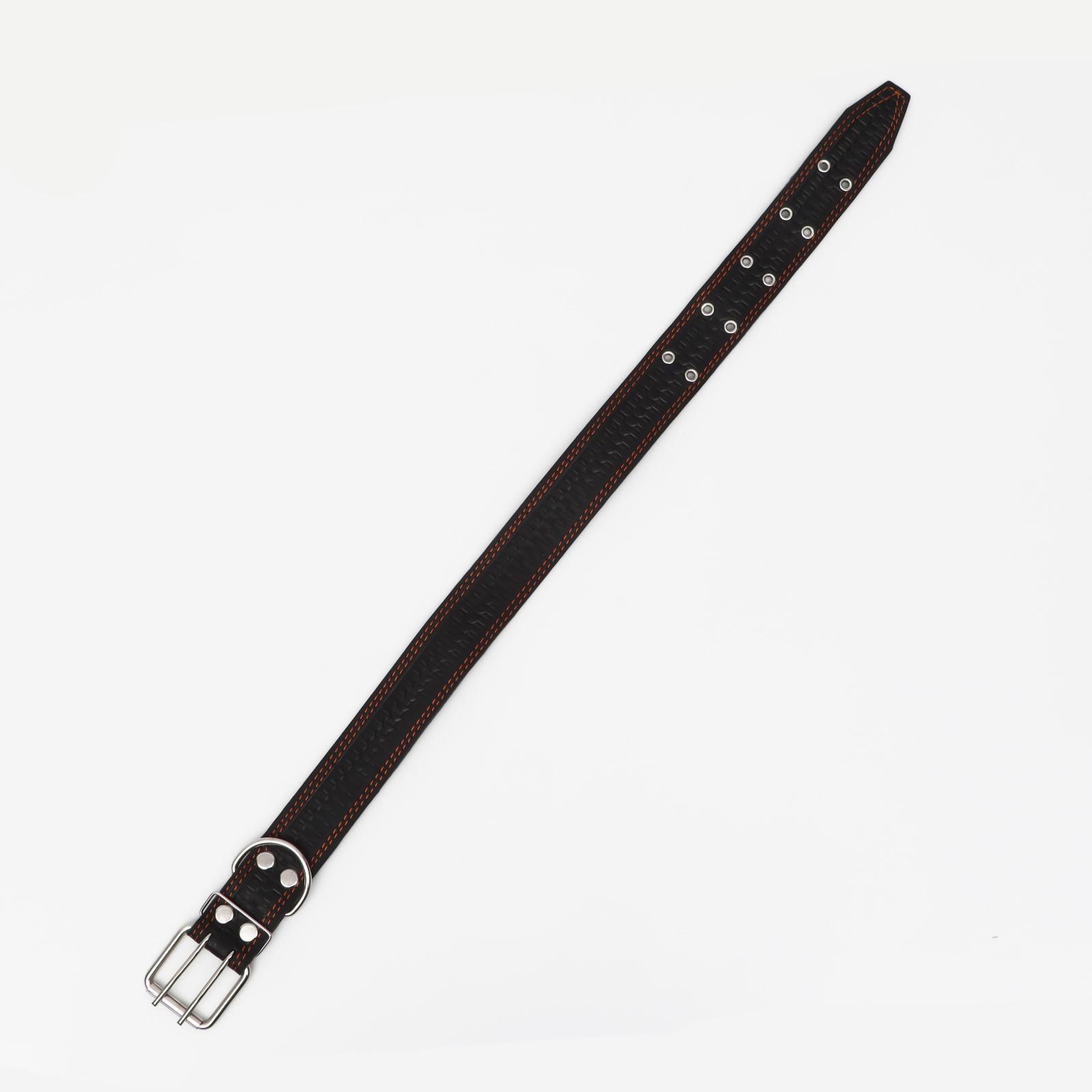 Ошейник Пижон кожаный с тиснением на синтепоне 85 х 4.5 см чёрный - фото 4