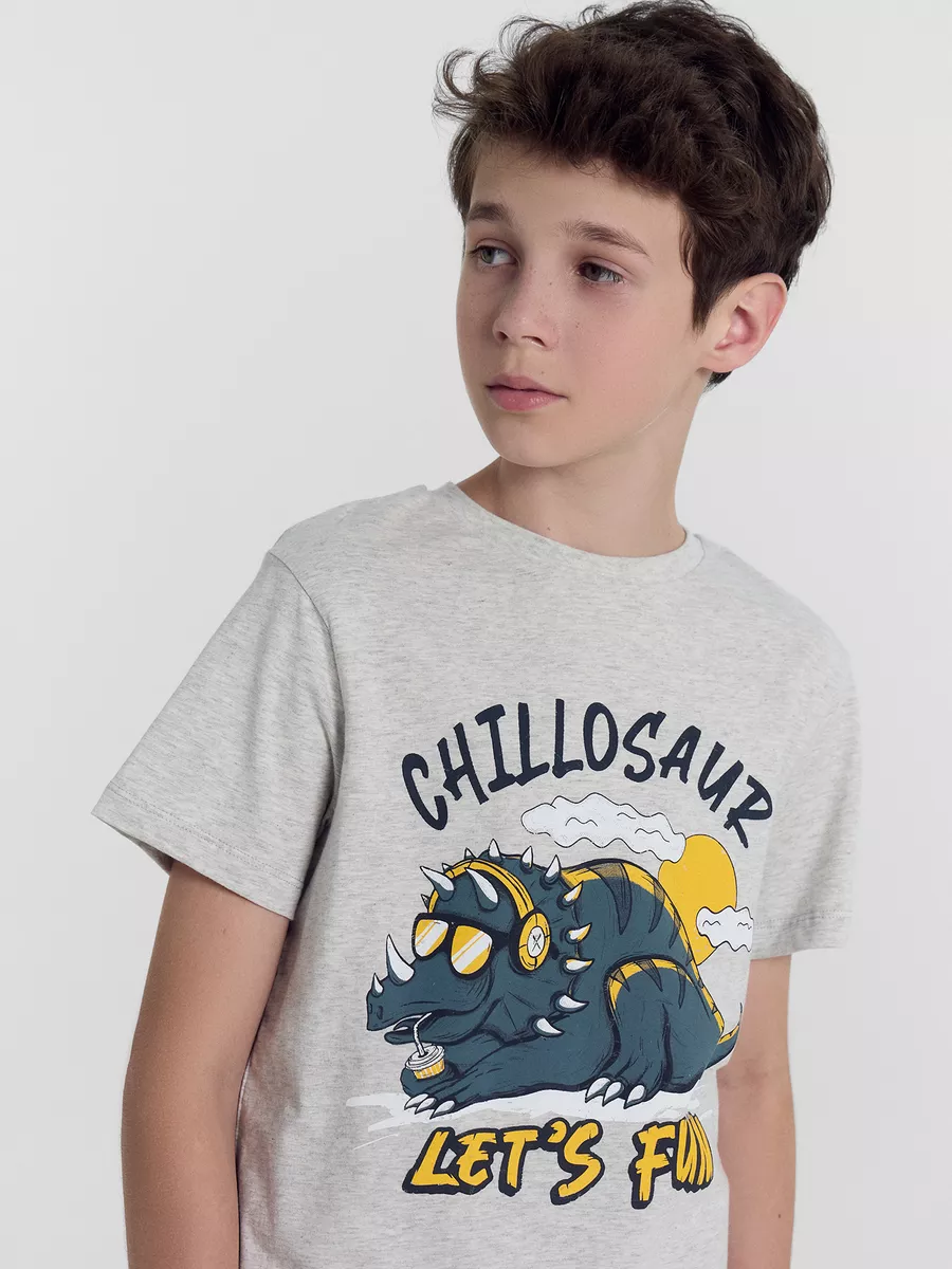 Футболка 2 шт Mark Formelle (Марк Формэль) 113379-2/серый меланж 4306-А +динозавры на серо -зеленом - фото 3