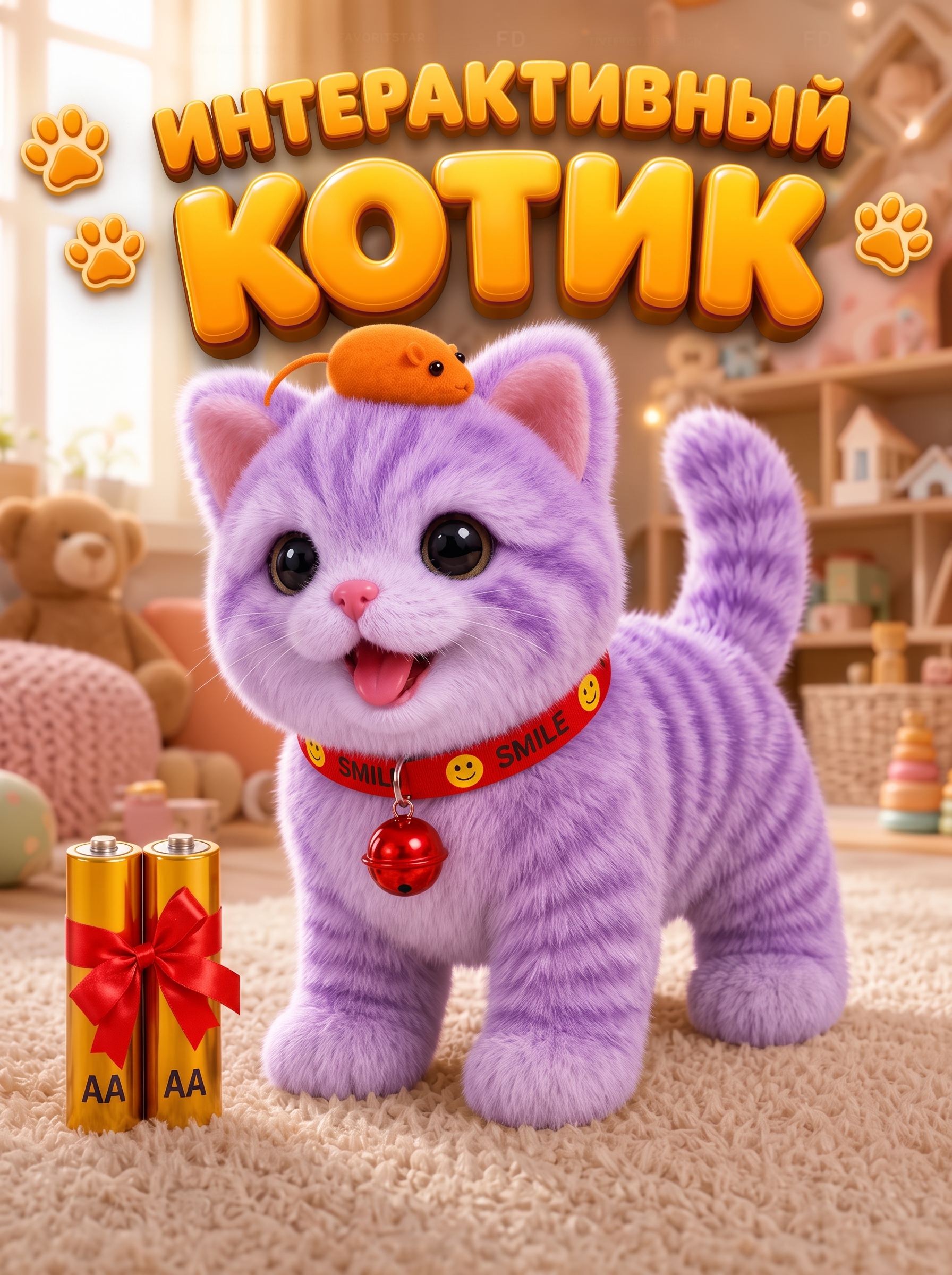 Мягкая игрушка FAVORITSTAR DESIGN Умный кот с мышкой - фото 1