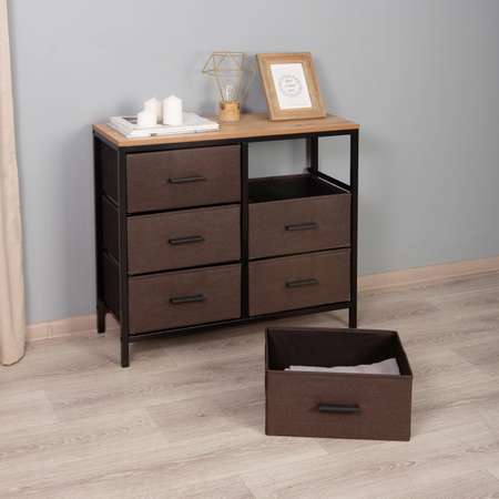 Комод LETTA Capri 6 ящиков Дуб Вотан Ткань Capri 22 Черный металл
