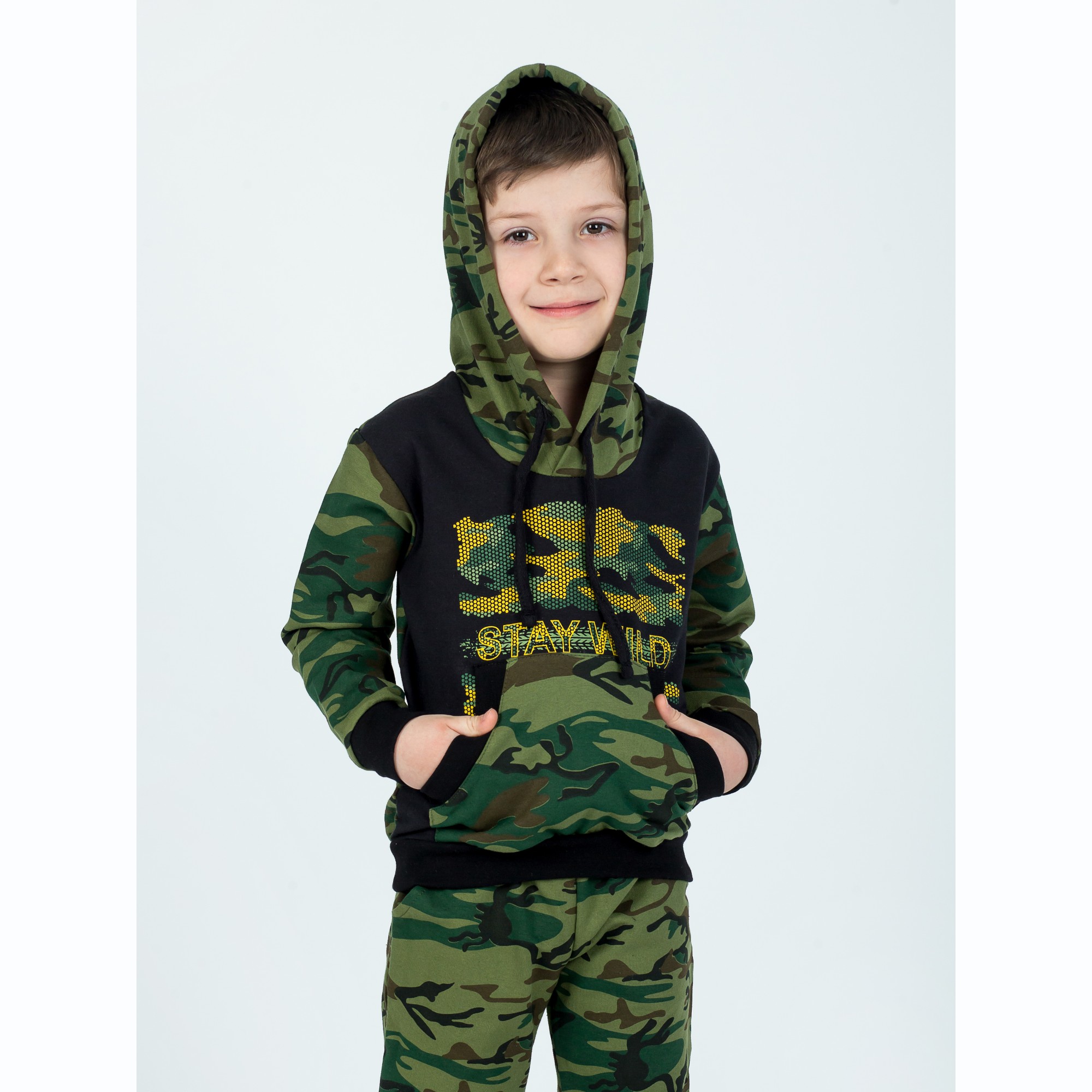 Костюм спортивный KiMMi Baby КБ-1308747 хаки черный милитари - фото 4