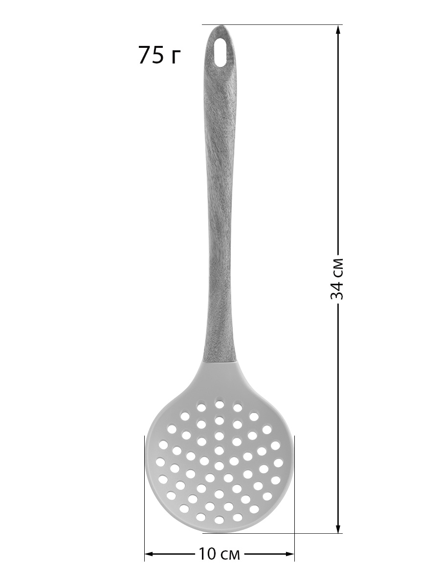 Шумовка DeNASTIA силикон с ручкой из акации 34x10 см мятный A000145 - фото 3