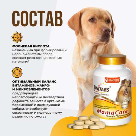 Витамины для собак Unitabs Мама Care беременных c B9 100таблеток