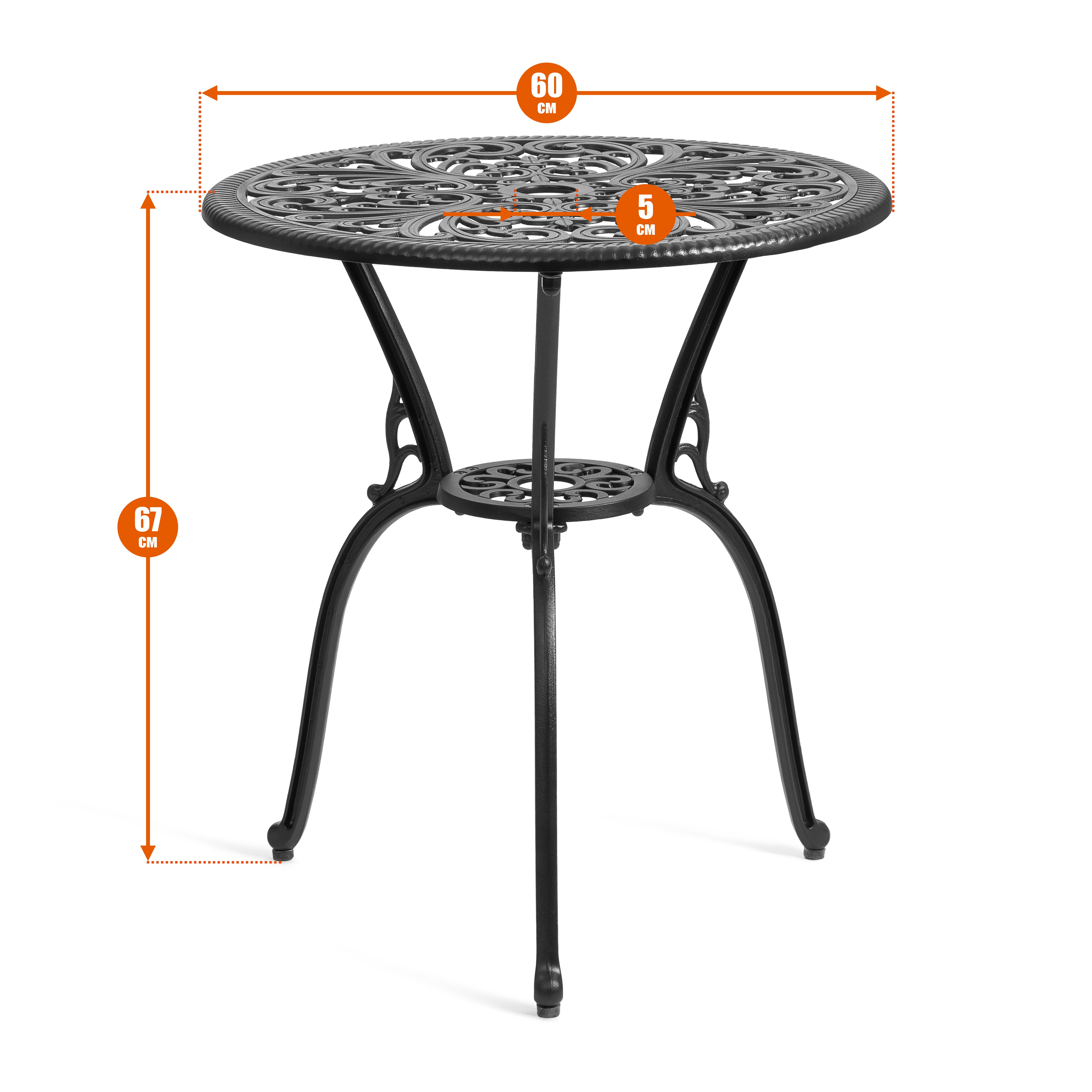 Комплект садовой мебели TETCHAIR Романс (стол+2 стула), алюминиевый сплав, D60/H67, 53х41х89см, черный - фото 15